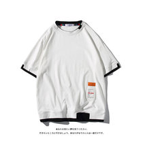 X17短袖T恤男日系2022夏季新款青少年宽松大码圆领印花假两件半袖T恤潮XCF0014(白色 4XL)