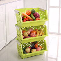 普润 镂空爱心加厚塑料厨房置物架3只装 果蔬筐篮水果蔬菜收纳储物箱粉色(绿色)