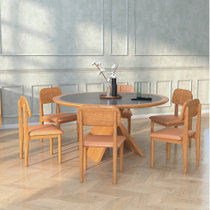 恒兴达 白橡木全实木北欧简约实木圆餐桌创意现代简约饭桌(1.5米原木色 一桌六椅)