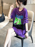 设计感小众上衣镂空紫色t恤女短袖ins夏季宽松洋气2021货欧洲站潮(XL 紫色上衣)