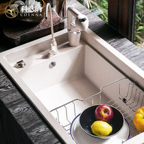科恩纳石英石水槽单槽加厚一体厨房洗碗盆水池花岗岩家用商用套餐(D800古田麦裸槽套装)