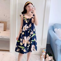 SUNTEK绵绸睡衣女夏绸吊带睡裙甜美可爱性感休闲可外穿背心裙家居服(669黑色藤花)