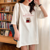 木缘子夕新款短袖t恤女中长款夏季设计感小众印花半袖上衣(白色 S)