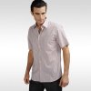 DANUO狄亚诺 夏装新款男士商务休闲短袖格子衬衫男士纯棉衬衫(红格-68 165)