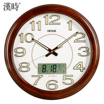 汉时（Hense)创意实木日历挂钟夜光客厅时钟现代挂表家用静音石英钟表HW23(松木-夜光版)