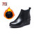 【专柜同款】马内尔冬季新款加绒保暖松紧鞋口百搭坡跟女靴G09072(黑色 35)