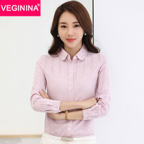 VEGININA 韩版修身长袖娃娃领衬衫 9953(粉红色 XXL)