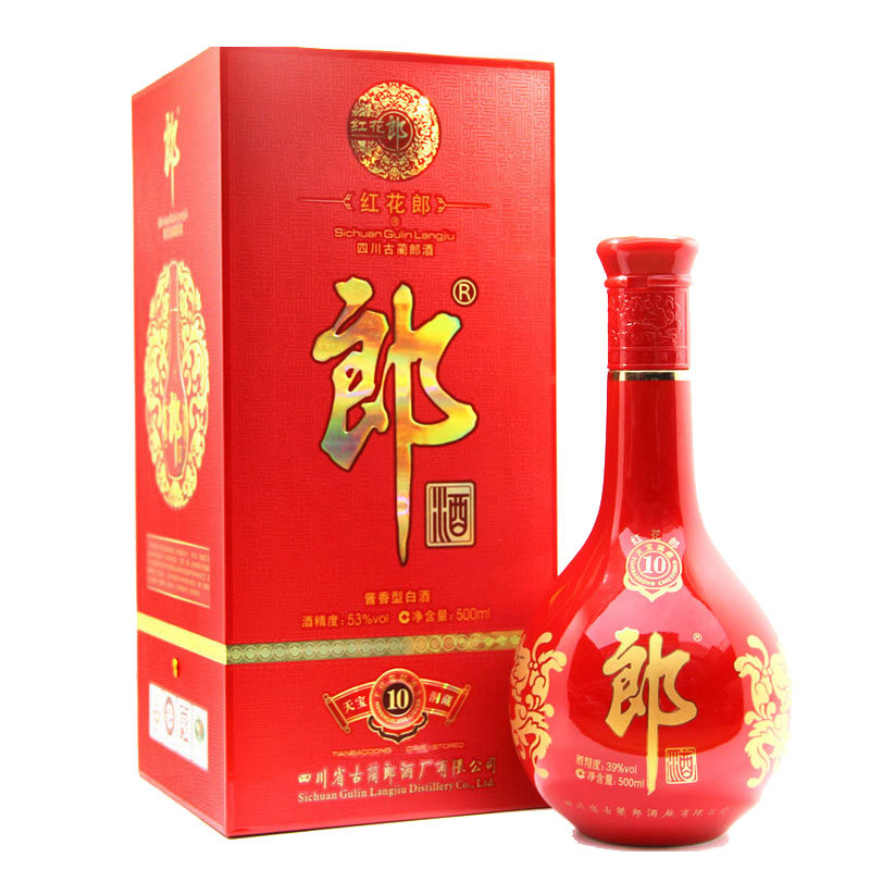 白酒郎酒天宝洞藏红花郎10年53度十年红花郎陈酿500ml酱香型白酒国产
