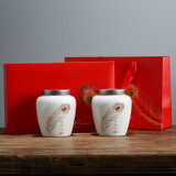 凤羽茶叶罐双罐 礼盒装茶叶罐礼品盒中号红茶白茶龙井绿茶(【红色礼盒装】)
