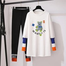 SUNTEK2022早春新款秋冬季长袖t恤女中长款内搭打底衫ins超火白色上衣服(XL 126-140斤 字母玩偶【加绒款】)