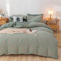 善纯全棉色织水洗棉床品套件 绿小格1.2m床单款三件套 简约时尚