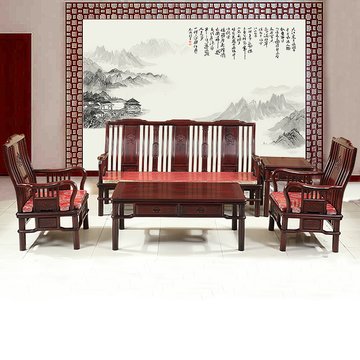 红木沙发南美酸枝木五件套/六件套古典明式沙发客厅组合(酸枝木 六件套)