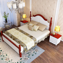 鸿金友实木床 地中海床 双人床 1.8米大床单人床1.5米原木松木床硬板床婚床(红木 床头柜)