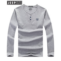 JEEP吉普男士长袖T恤舒适高纯度棉质运动打底衫纯色圆领长袖t恤户外运动套头衫(BJ108灰色 L)