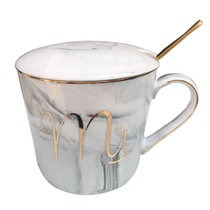 卓宜佳居（ZJOY)北欧版创意陶瓷杯子带盖勺办公室咖啡 斜口马克杯 女学生家用情侣水杯礼品杯(MR灰色含盖勺1只泡沫装)
