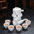 自动茶具单个懒人石磨旋转出水功夫茶壶复古时来运转自动冲泡茶器(观天下+茶海+6杯)