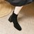 SUNTEK2021秋冬季磨砂方头及踝靴羊皮翻毛皮短靴中跟粗跟女士加绒工作鞋(35 黑色绒里)