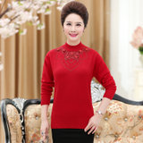中老年女装秋款长袖打底衫妈妈装秋冬新款套头针织衫中年女士毛衣(红色)(XL)