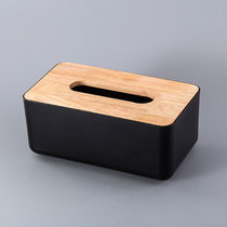 纸巾盒 原色木盖纸巾盒创意桌面木质抽纸盒卧室客厅车用抽纸盒餐巾纸收纳盒(长方形黑色)