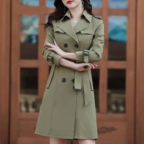 风衣女中长款2021韩版修身双排扣大衣春秋外套女(军绿色 XL)