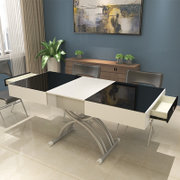 华纳斯 餐桌 伸缩升降餐桌茶几两用 多功能桌子小户型餐桌椅组合(图片色 白玻璃(不带抽屉)单餐桌)