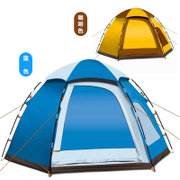 户外六角全自动帐篷弹簧杆露营帐篷免搭建单层3-4人5人大帐篷多人(蓝色)