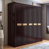 吉木多 新中式实木衣柜现代中式家具卧室家用木质柜子四开门衣柜(黑檀色 四门衣柜)