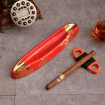 时尚陶瓷雪茄烟灰缸办公家用个性大号烟灰缸欧式创意长形烟灰缸(中国红)
