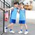 朴朴米 儿童短袖背心运动速干套装户外跑步训练服(背心运动套装-蓝色 110cm)