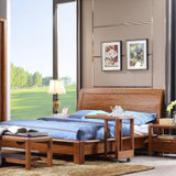 御品工匠 实木床 双人床 1.5米1.8米 大床 婚床 F066(梨木色 配套床头柜（不单卖）)