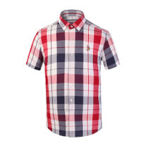 U.S.POLO.ASSN男士短袖休闲翻领合身格纹衬衫C342001(红色 L)