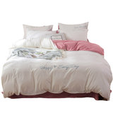 黛格单双人床上用品 1.5m 1.8m 2.0m床水洗棉纯色绣花四件套 被套 床单 枕套(山茶白樱花粉 默认)
