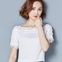 莉菲姿 雪纺短袖夏季新款韩版修身女装一字领镂空性感纯色百搭上衣(白色 XXL)