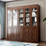 朷木 新中式实木书柜现代简约2345玻璃门设计书房文件柜客厅展示收纳柜(胡桃色 三门书柜)