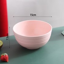 小麦秸秆碗家用大号饭碗塑料防摔可爱儿童便携餐具10个套装早餐碗(粉红色 大碗15cm5个装)