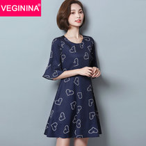 VEGININA 系带设计小爱心印花荷叶五分袖连衣裙 9783(图片色 5XL)