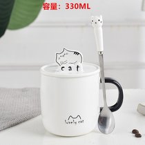 可爱猫咪马克杯卡通陶瓷杯子情侣男女水杯咖啡杯带盖勺早餐牛奶杯(手机支架猫咪B款（泡沫装）)