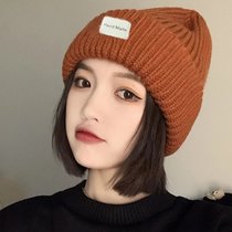 毛线帽子女冬季韩版加厚学生休闲针织帽大头围圆脸显小月子帽(白标*焦糖色（针织加厚）)