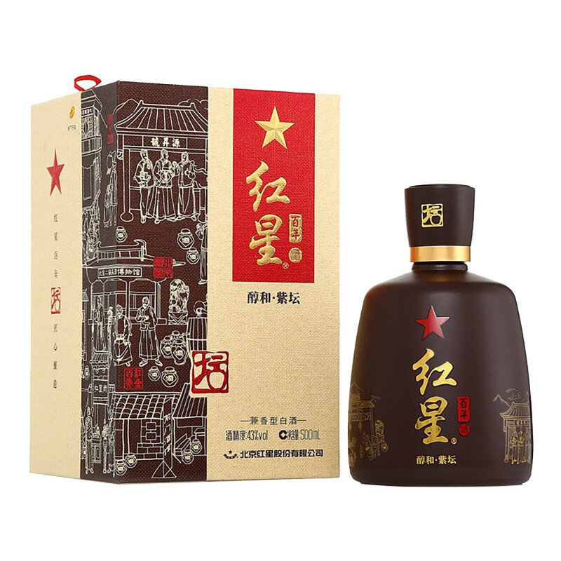 红星百年醇和紫坛43度白酒500ml1单瓶装纯粮酿造