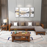 曲尚（Qushang）沙发客厅实木布艺小户型新中式贵妃木质小沙发家具组合套装(胡桃色+咖啡色 三人位)