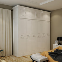 实木衣柜 现代中式卧室大衣柜六门组合家具 橡胶木整体衣柜1606#(加顶衣柜白色)