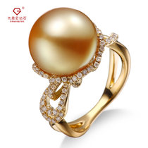 黄18K金钻石群镶  金珠海水珍珠戒指 可定制 老年礼物 送妈妈 LSZZ165