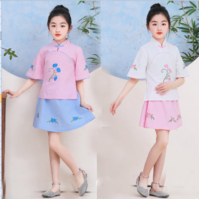 女童汉服2019年夏季新款儿童中国风套装100-140码宝宝复古唐装汉服儒裙超仙(130(身高120-130) 白色) 女童汉服2019年夏季新款儿童中国风套装100-140码宝宝复古唐装汉服儒裙超仙(130(身高120-130) 白色)
