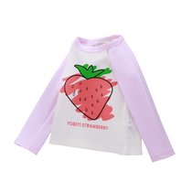 儿童内衣上衣纯棉打底衫男女童长袖童装单件t恤小孩衣服 长袖彩虹 73cm(120cm 粉色草莓)