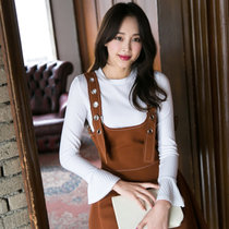 Mistletoe2017韩版时尚背带套装女宽松两件套打底衫半身短裙(巧克力色 XL)
