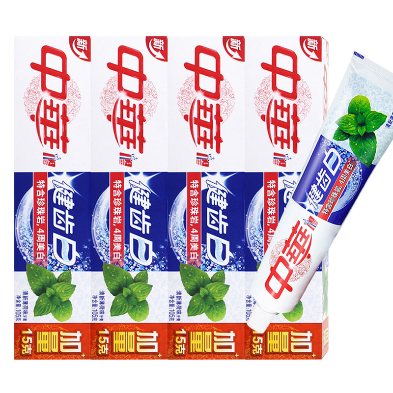 中华健齿白清新薄荷味牙膏105g4盒