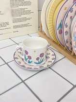 杯子咖啡杯套装陶瓷ins风杯碟早餐杯复古英式下午茶具冲泡杯杯具(紫色小碎花杯+碟)
