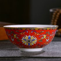 景德镇陶瓷碗金边福寿碗定制回礼中式家用米饭碗面汤碗仿古餐具碗(4英寸金边红粉彩福字 默认版本)