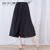 烟花烫ZY2018春新款女裤时尚宽松百褶不对称雪纺七分阔腿裤 风左