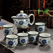 茶具套装整套陶瓷防烫双层杯功夫茶具中式青花瓷茶壶茶杯家用.Sy  7件(蓝牡丹)(7件)